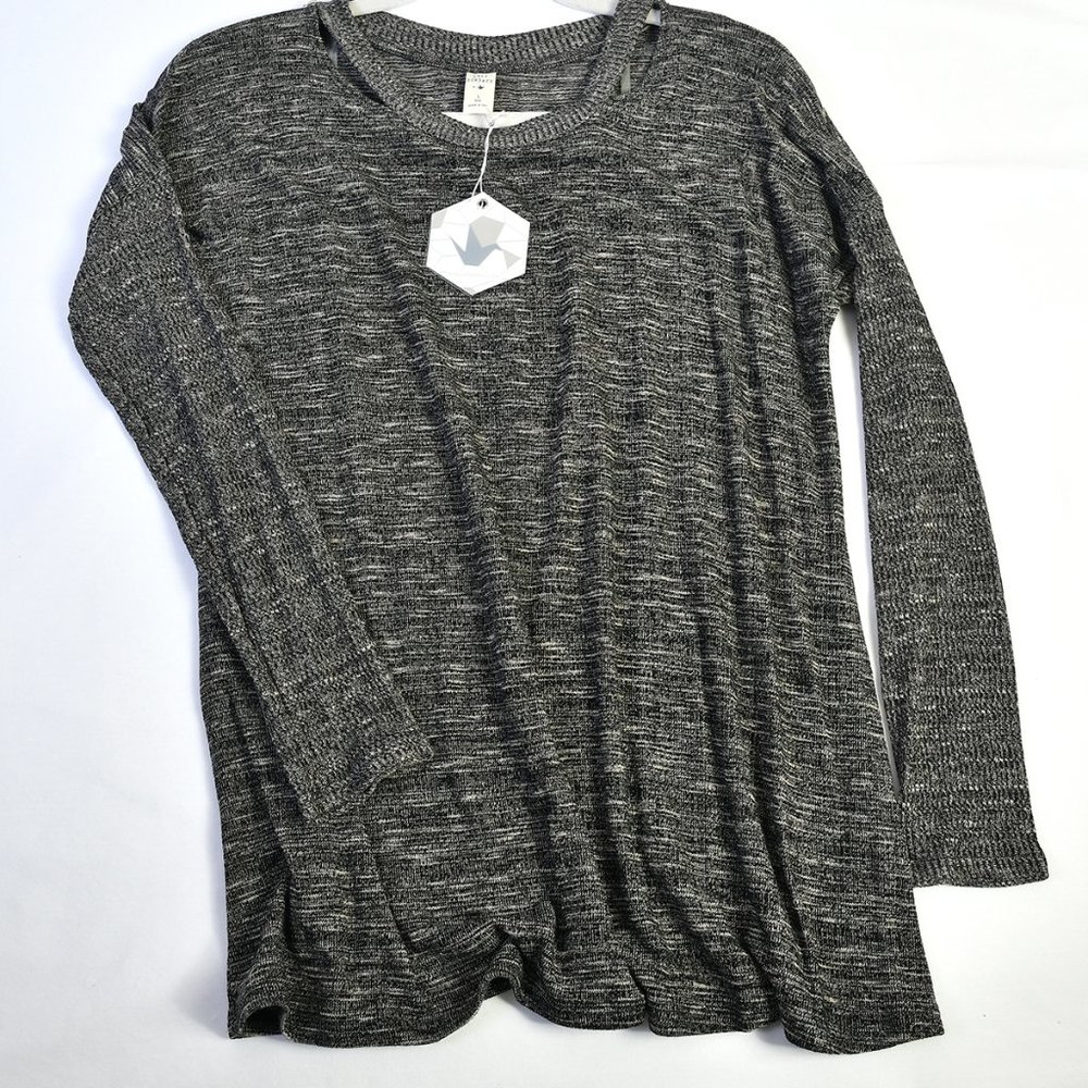 Long Sleeve Neck Cutout Marled Top Blouse NWT